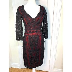 Sue Wong Nocturne NWT Vintage Lace Dress Black Red 3/4 Sleeve Beaded Cocktail 2